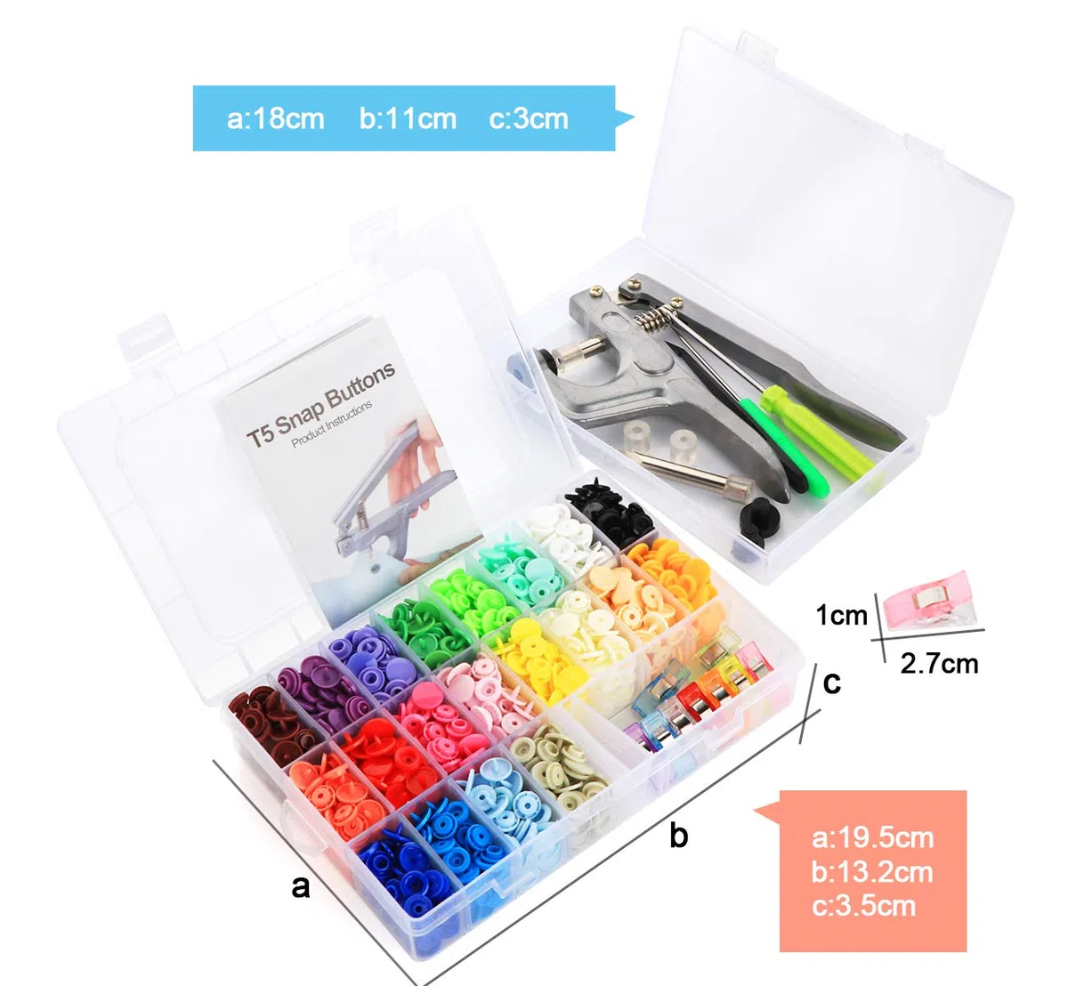 ilauke 400 Druckknopf Set mit Zange, T5 Druckknöpfe Plastik in 20 Farben und feste Druckknöpfe, Snaps mit Zange für Kinderkleidung Nähen Handwerk handgefertigt Kleidung Reparaturen DIY Kleidung