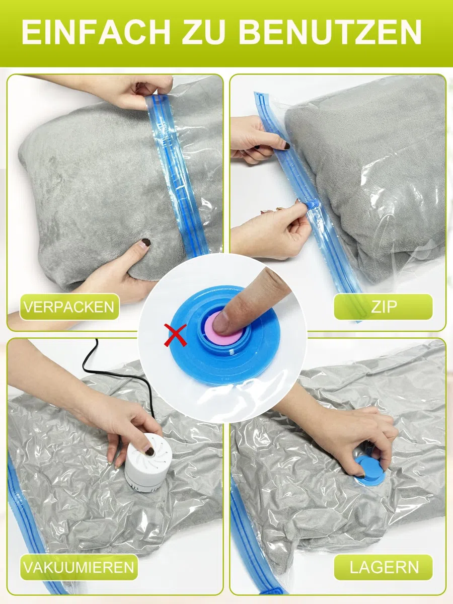 Vakuumbeutel für Kleidung mit Elektrischer Luftpumpe, PARPAT 10 Stück (3 Jumbo 100x80cm &3 Groß 80x60cm &2 x Mittel 70x50cm &2 Kleine 60x40cm), Durchsichtig für Reisen, Kissen Bettdecken Aufbewahrung