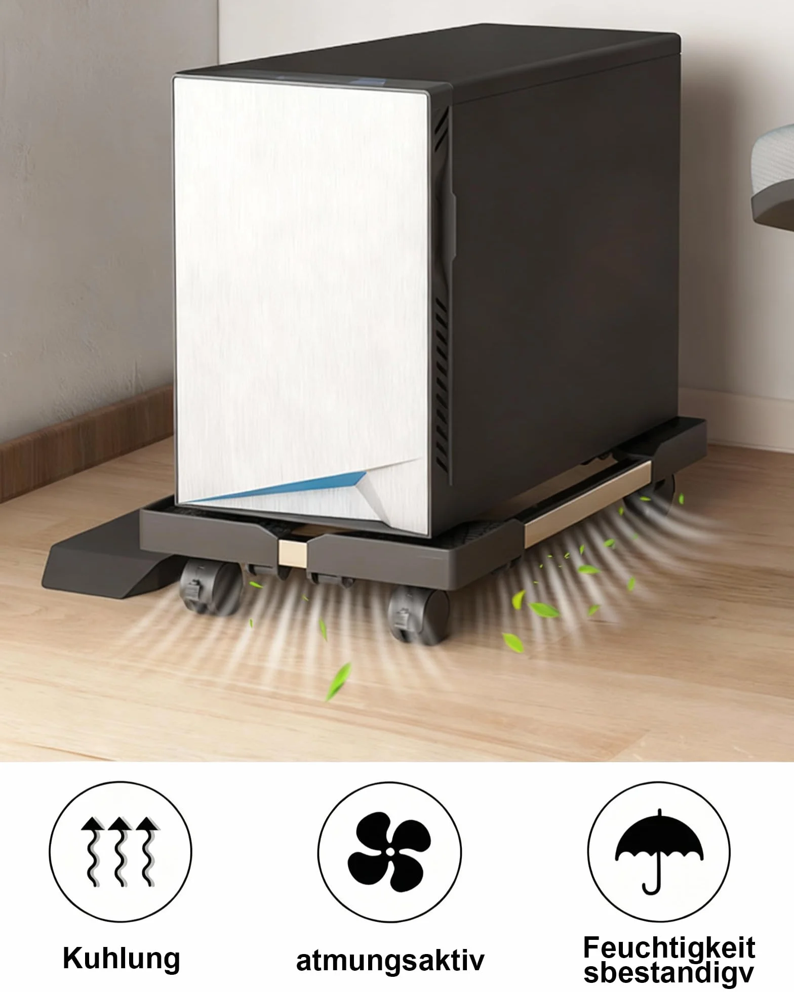 Mobiler Aluminium CPU Ständer für PC: PC Tower Ständer - Computer Rollwagen, Computerständer mit Rollen