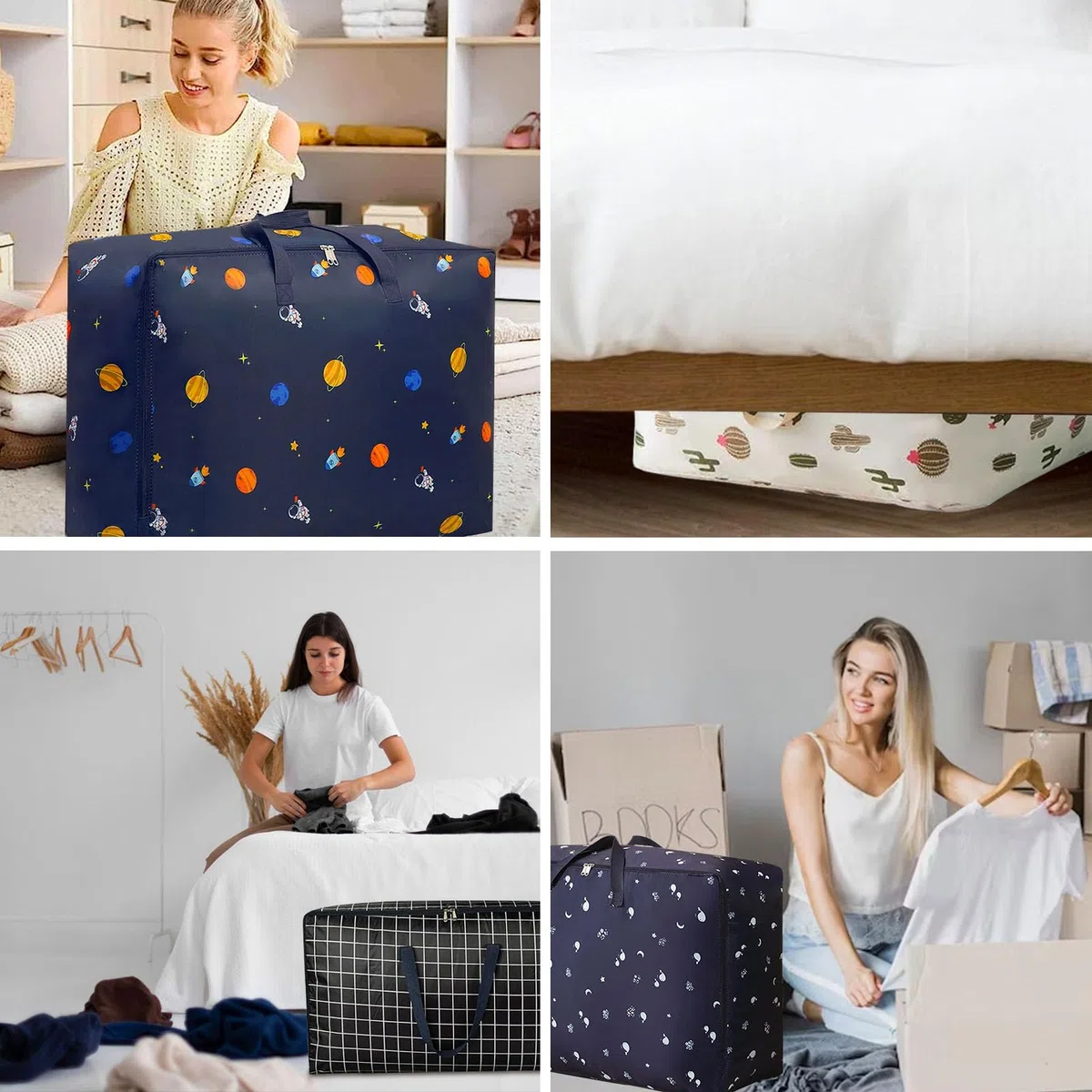 105L Aufbewahrungstasche Groß, Wasserdichte Faltbare Aufbewahrung Taschen Unterbett Organizer Kleideraufbewahrung Umzugstasche mit Reißverschluss für Bettdecken, Kissen und Kleidung (2 Stück)