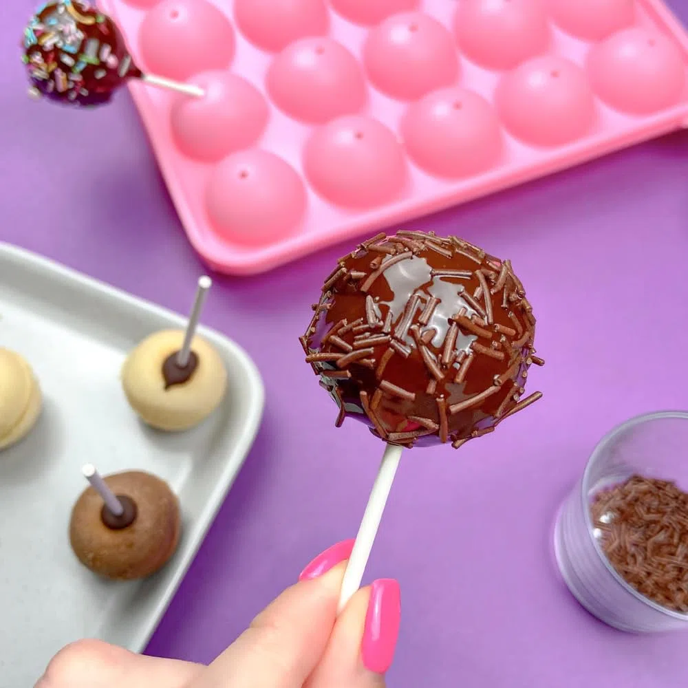 Cake Pop Silikonform mit 20 Runden + 100 Stäbchen | Backform für Schokolade, Gelee & Cupcakes | Spülmaschinenfest & Antihaft