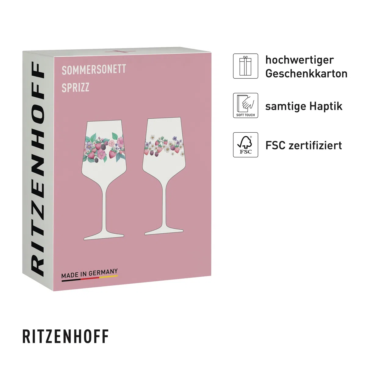 RITZENHOFF 6011004 Aperitifglas 500 ml - 2er Set - Serie Sommersonett - 2 Stück mit Beerenmotiv - Made in Germany