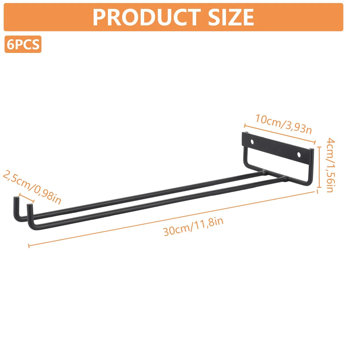 WOPPLXY 6 Stück Schwarz Weinglashalter, 30cm Gläserhalter zum Aufhängen, Metall Weinglashalter Hängend für Restaurant, Bar, Küche