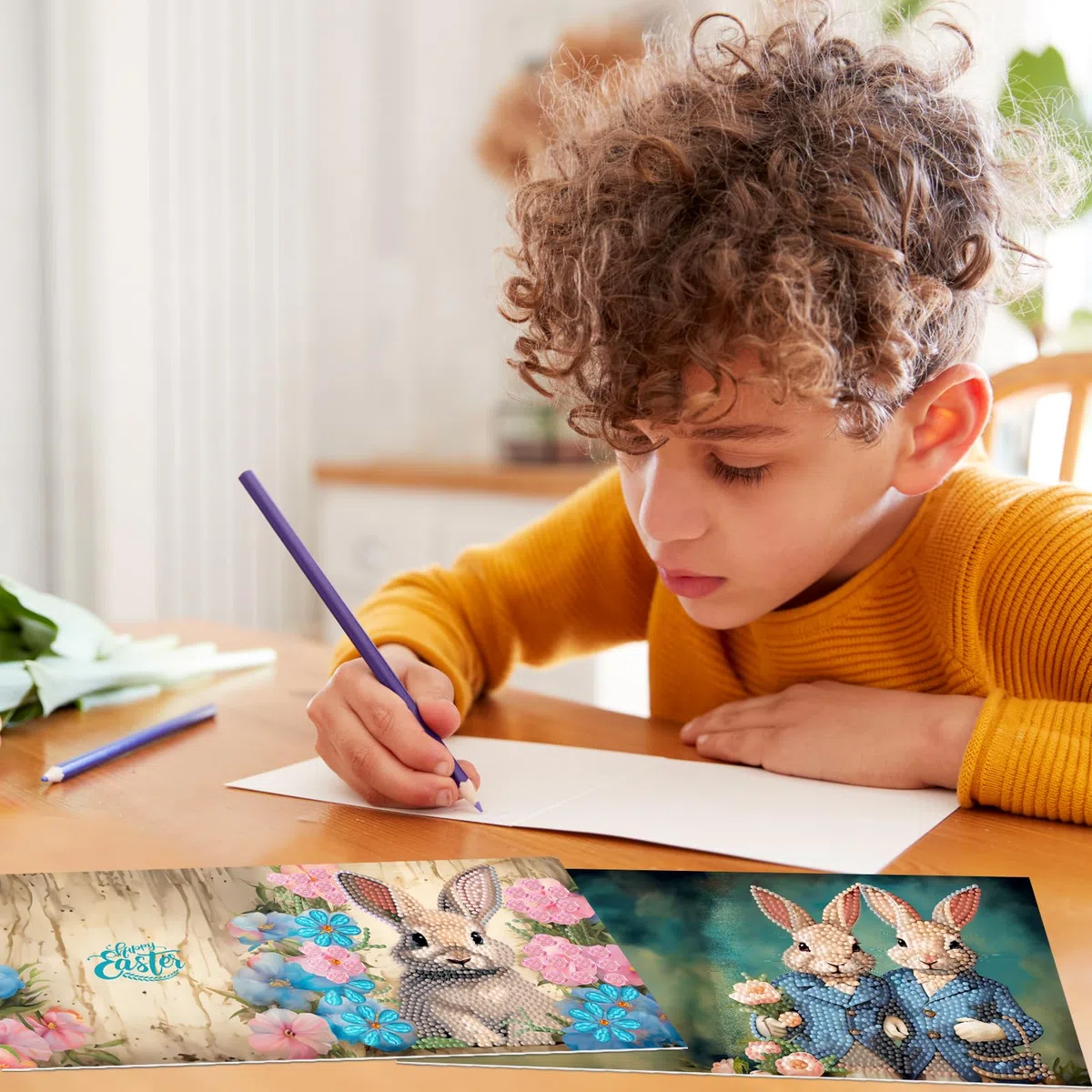Sumshy 8er Set DIY Diamond Painting Grußkarten Set Ostern, Christmas Diamond Painting Greeting Cards Osternkarten for Kinder & Erwachsene (Ostern-8er Set A)