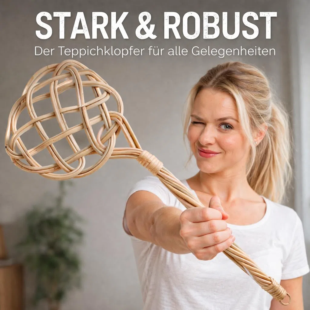 2X Rattan Teppichklopfer Polsterklopfer Teppich Klopfer Ausklopfer handgearbeitet 76cm