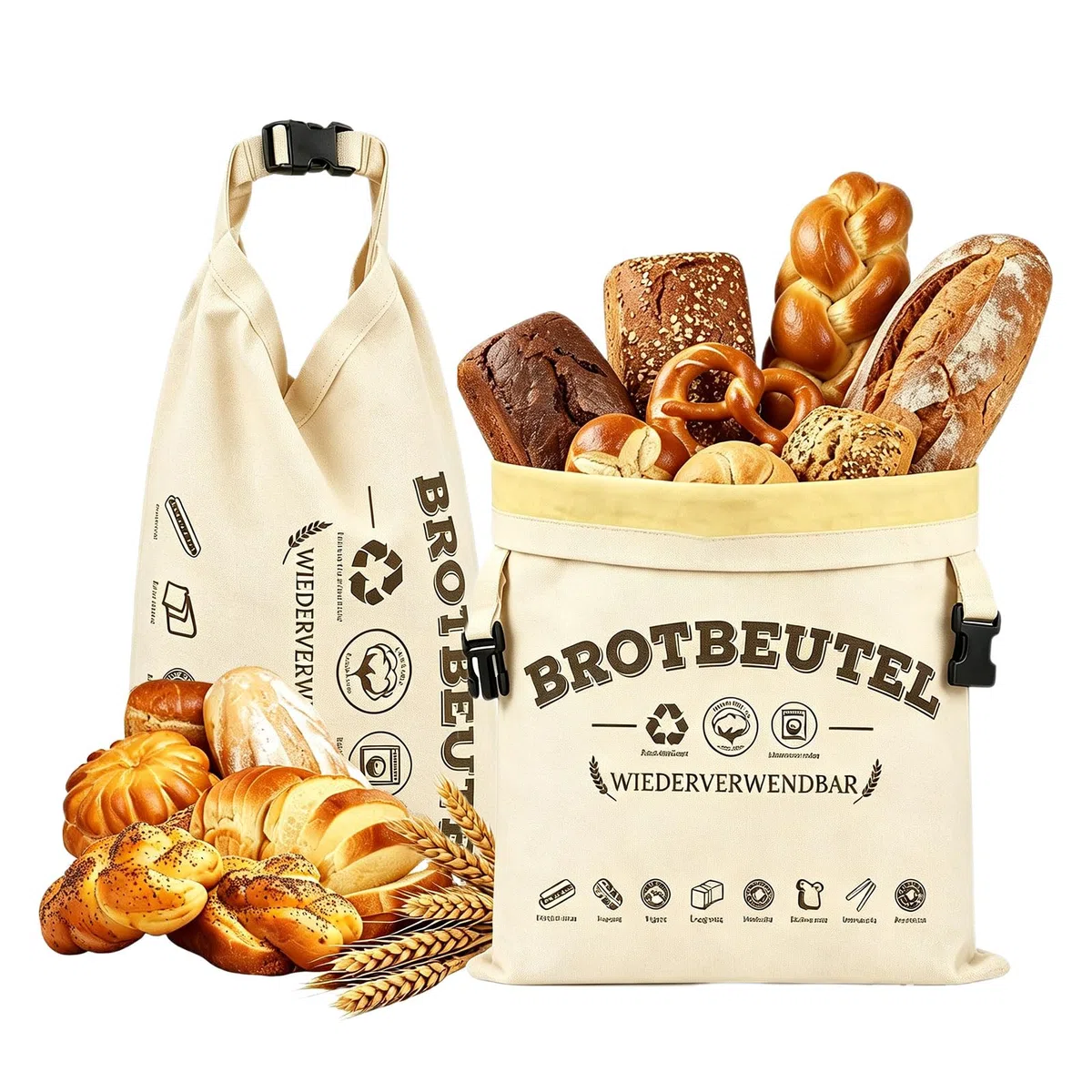 Brotmeister Brotbeutel Bienenwachs 43×33 cm, 2 Stück Bienenwachs Brotbeutel Leinen, Bienenwachsbeutel für Brot, Wiederverwendbare Natürliche Bread Bag, für Selbstgebackenes Brot und Backwaren