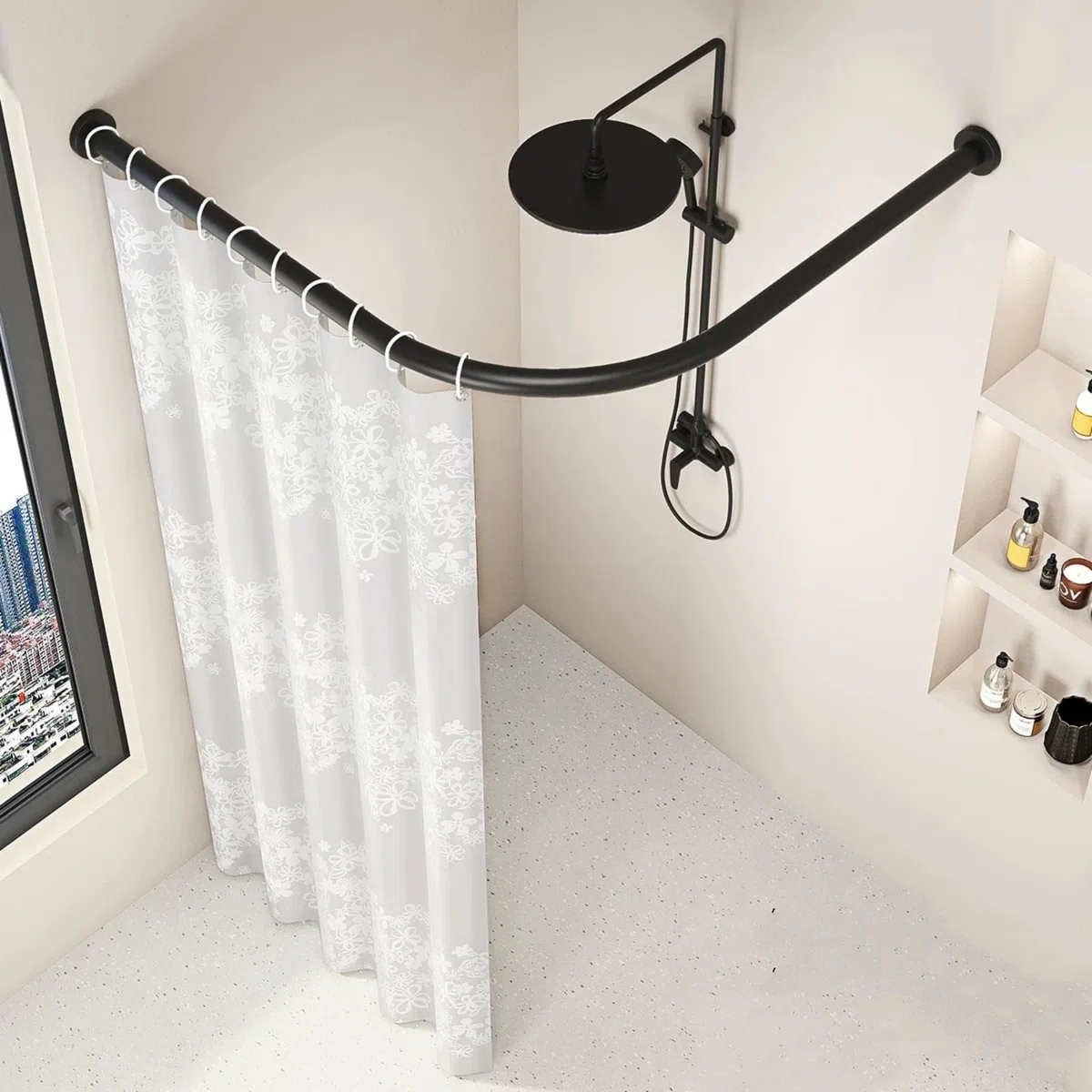 Duschvorhangstange ohne Bohren, L-Form, verstellbare Duschstange aus Edelstahl, Duschvorhangschienenhalterung, geeignet für Badezimmer und Ankleidezimmer (75-95 x 75-95 cm)