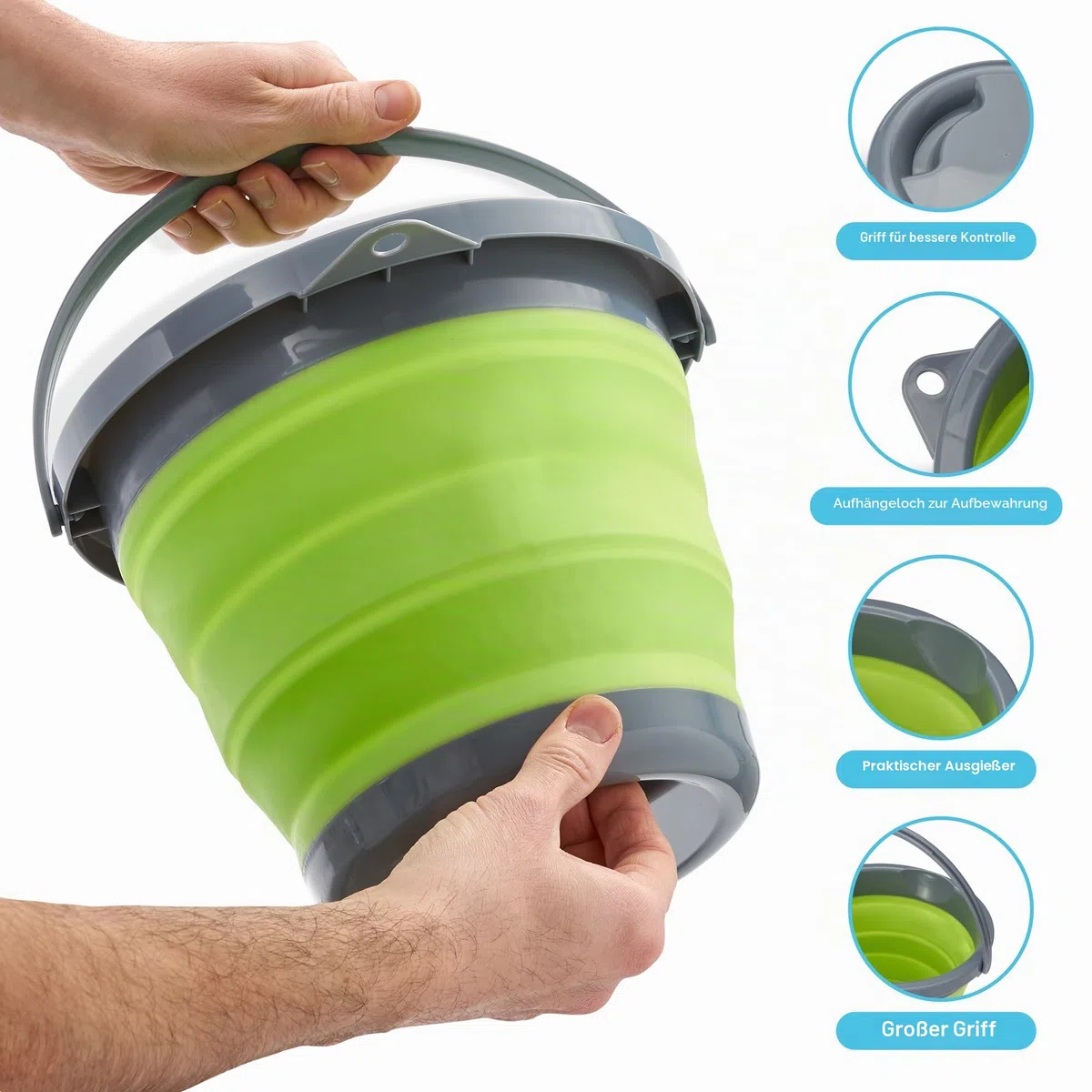 Bramble - 3 Faltbare Silikon Eimer (5L) für Reinigung, Wohnmobil, Camping, Wandern, Angeln, Strand, Sandkasten - Falteimer, Putzeimer, Wassereimer - Robust & Platzsparend