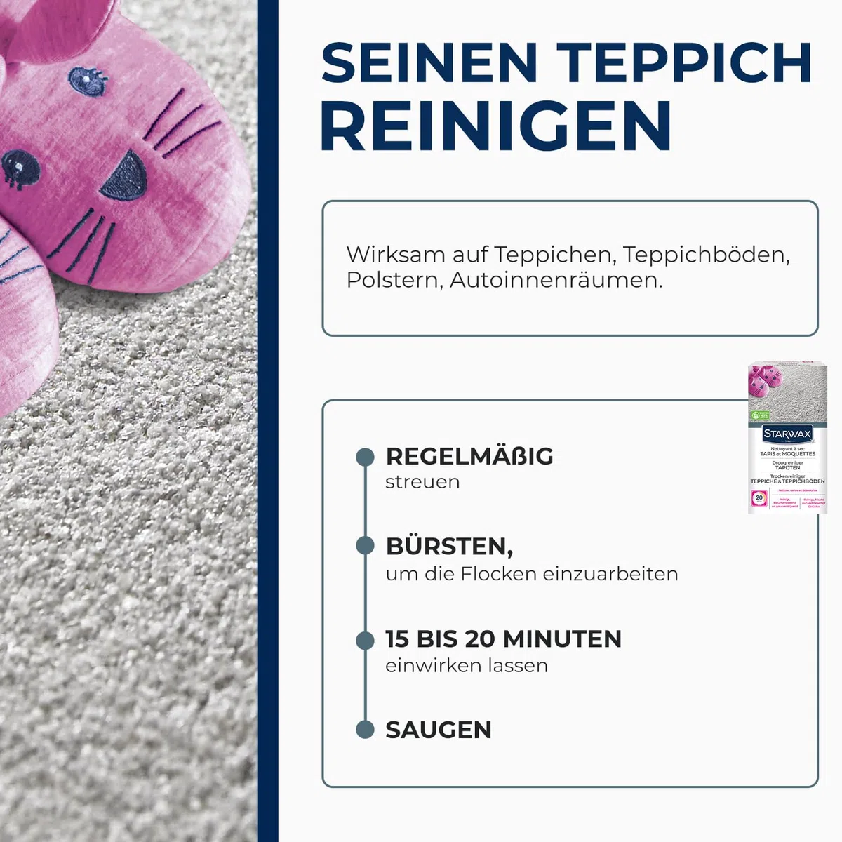 STARWAX - Trockenreiniger für Teppiche und Teppichböden - Teppiche und Teppichböden reinigen und auffrischen - Für Kunst- und Naturfasern - - 500 g - Etwa 20 m²