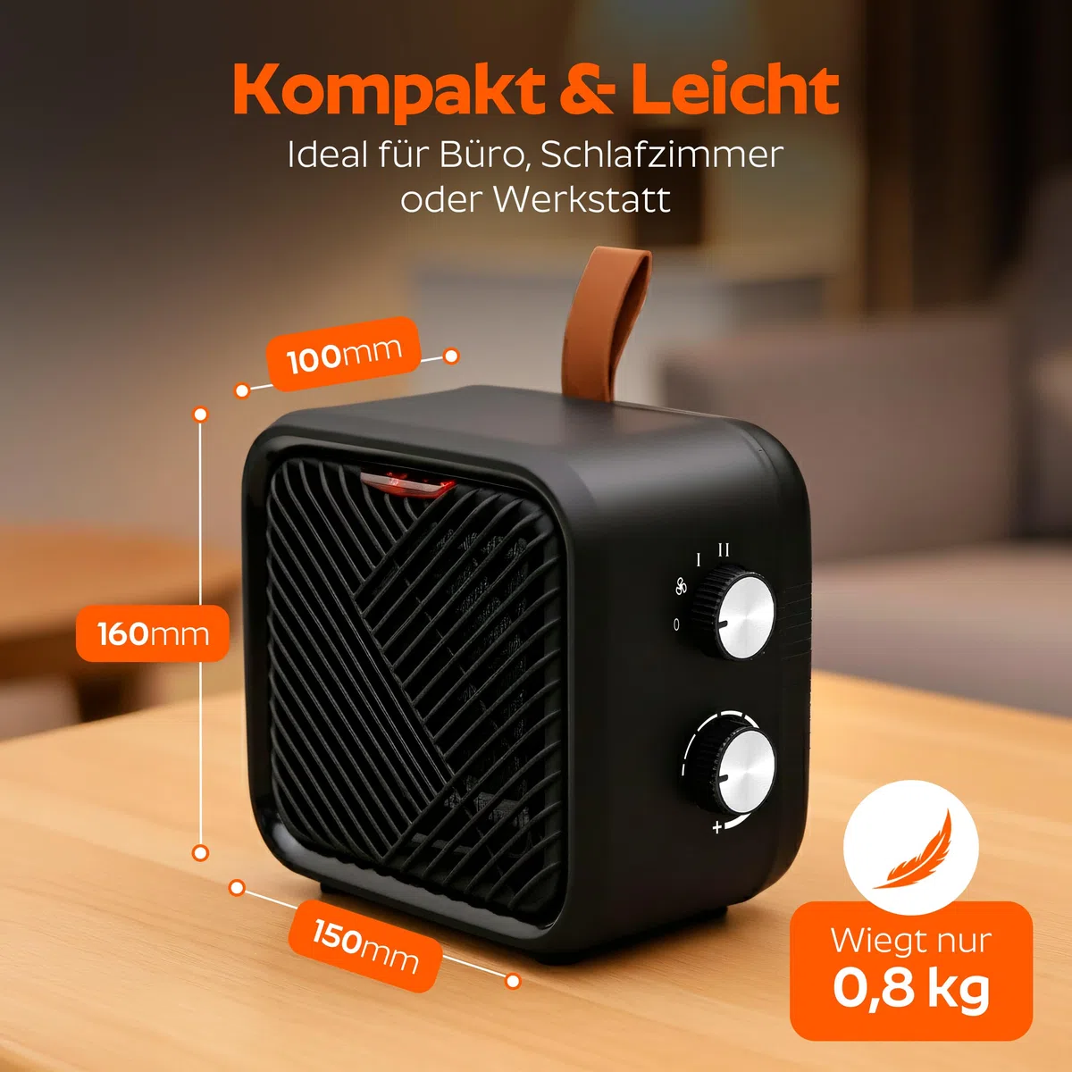 ONBEST 3 in 1 Keramik Elektro Heizlüfter – Elektroheizung klein & leiser Heizungslüfter mit Thermostat (1000/1500 W + 4 W Ventilator), energiesparender elektrischer Heizer/Heizgebläse für Innenräume