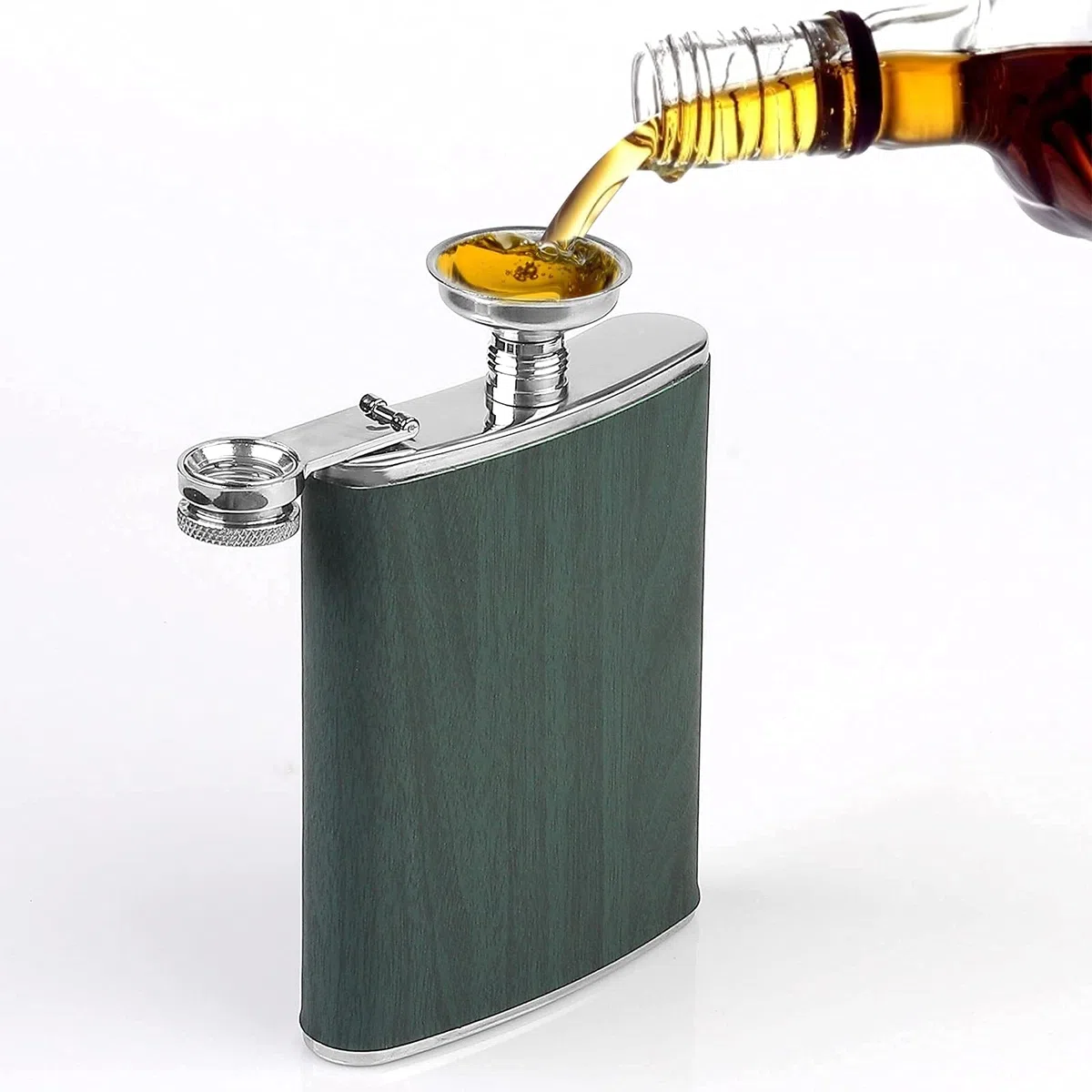 Flachmann Set 260ML Edelstahl Whisky Topf Mini Schnapsflasche Upscale Tragbar Alkoho Geschenke (Grün)