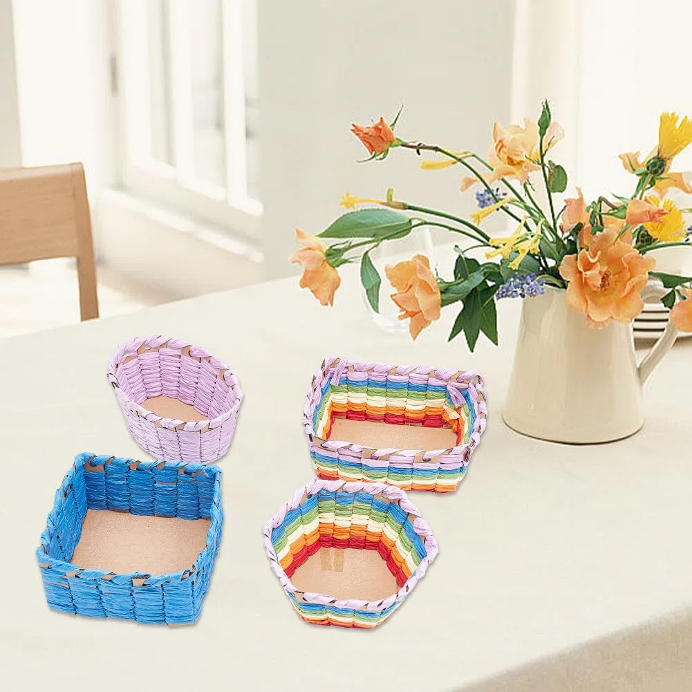 FREEBLOSS 15 Set Korbflechtset, Korbherstellungsset Für Anfänger, Kreative Geflochtene Schale, Bastkorb, Kunst Und Handwerksprojekte Mit Videoanleitung, Osterkorb Aktivitäten Für Ostereier