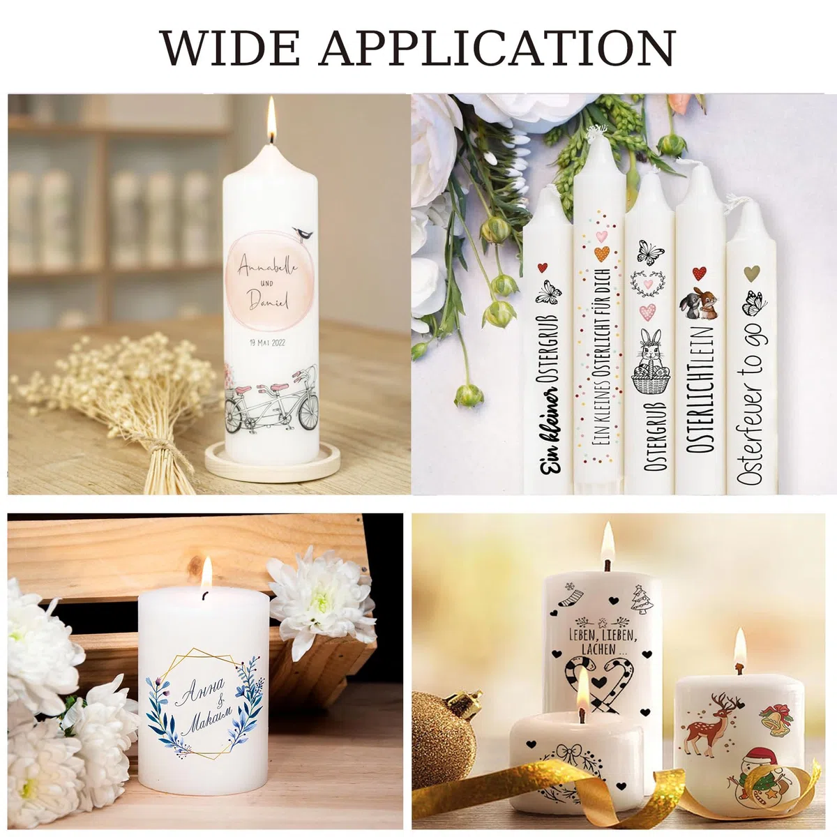 Kerzentattoos Tattoofolie Kerzentransferfolie Druckbar für Laser/Tintenstrahldrucker, Wasserschiebefolie für Kerzen,Kerzensticker Kerzendekopapier für Weihnachten taufkerze, hochzeitskerze A4X10Set