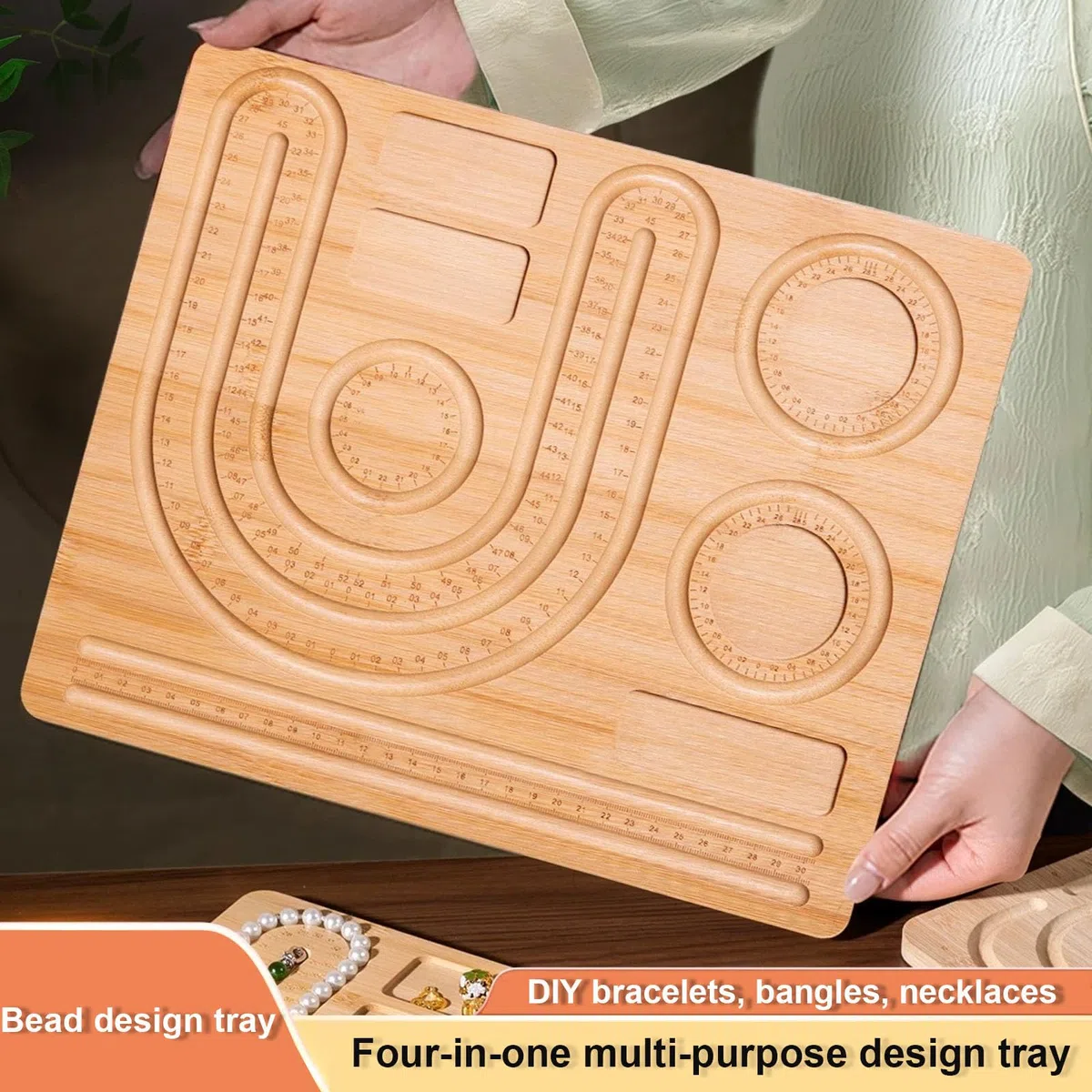 Perlen Tablett Aus Holz 35x28cm Holzperlen Brett Perlentablett Perlenherstellungszubehör Schmuck-Messbrett für Armbänder Halskette Perlen Armbandherstellung