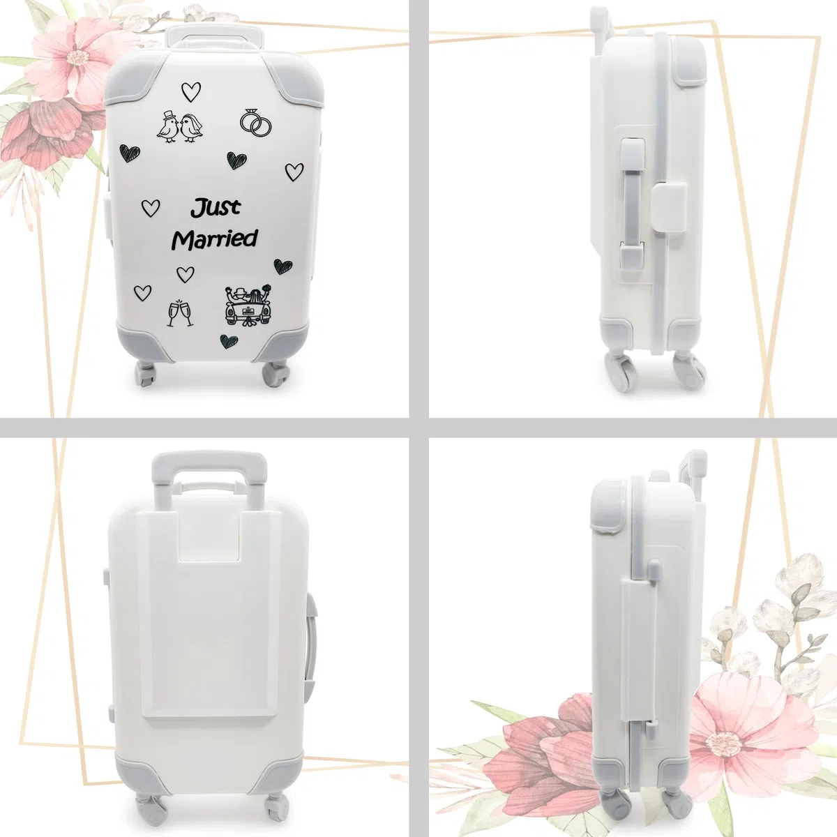 Dumeher Geldgeschenk Hochzeit Trolley Koffer Geldkoffer “Just Married” Hochzeitsgeschenke für Brautpaar Geldgeschenke Verpackung mit Geschenkbox und Geld Hochzeitskarte