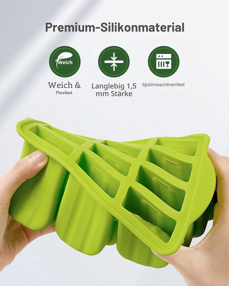 Eisformen Silikon,MEETRUE 12 Eis am Stiel Formen Silikon Eisformen Wiederverwendbar Popsicle Formen Leicht zu lösende BPA-freie Eis-Pop-Hersteller für Kinder und Erwachsene DIY Popsicle,Grün