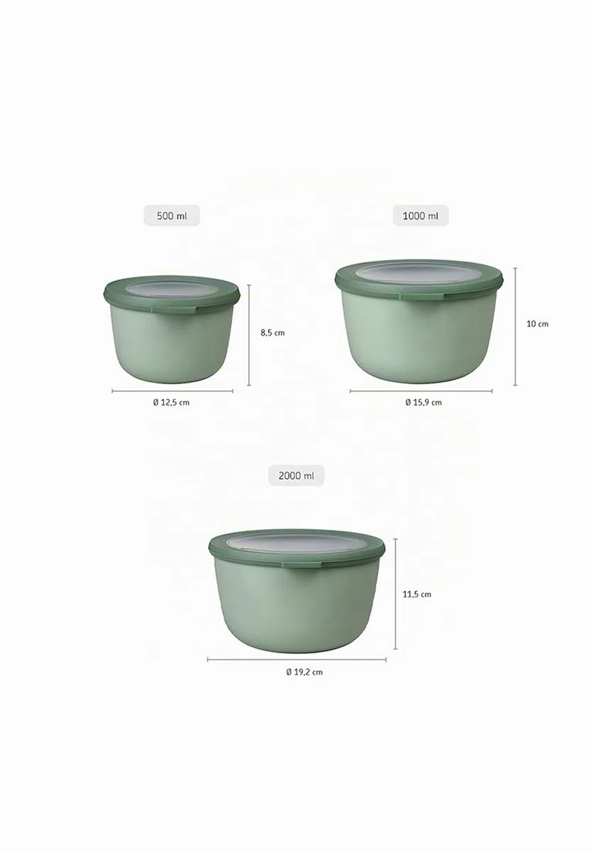 Mepal Multischale Cirqula Round 3-teiliges Set - Mikrowellen Geschir - Geignet als Aufbewahrungsbox, Kuhlschrank, Gefrierschrank & Mikrowellengeschirr - 500 ml, 1000 ml & 2000 ml - Nordic sage