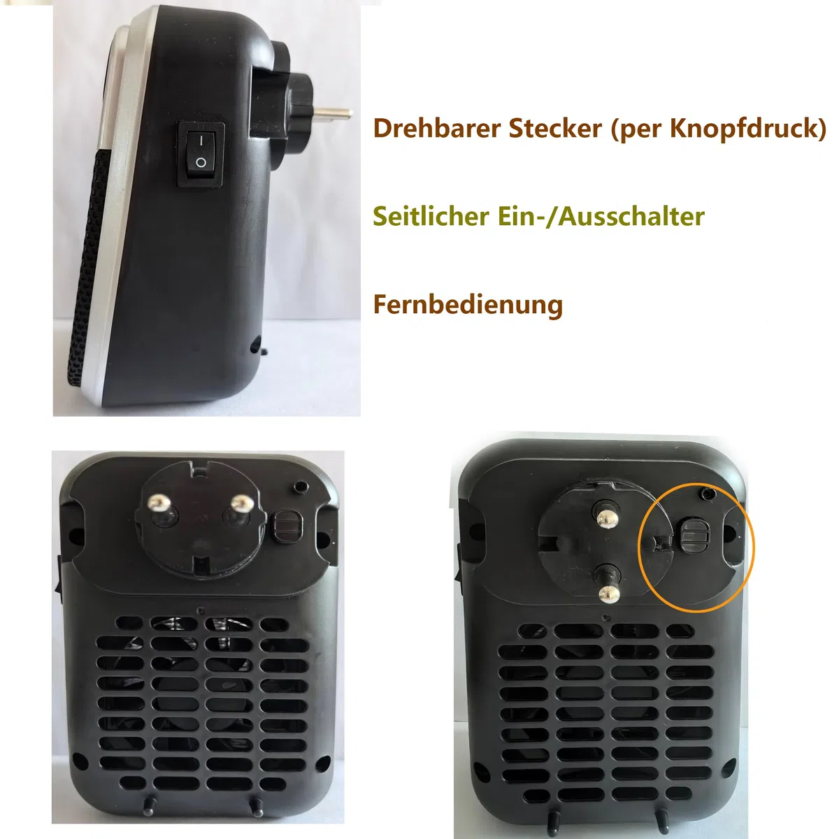 Steckdosen Heizlüfter mit Fernbedienung,Mini Keramik Heizlüfter Bad Energiesparend Leise Heizung 800W Heizstrahler mit 12h Timer Thermostat Überhitzungsschutz für Schlafzimmer