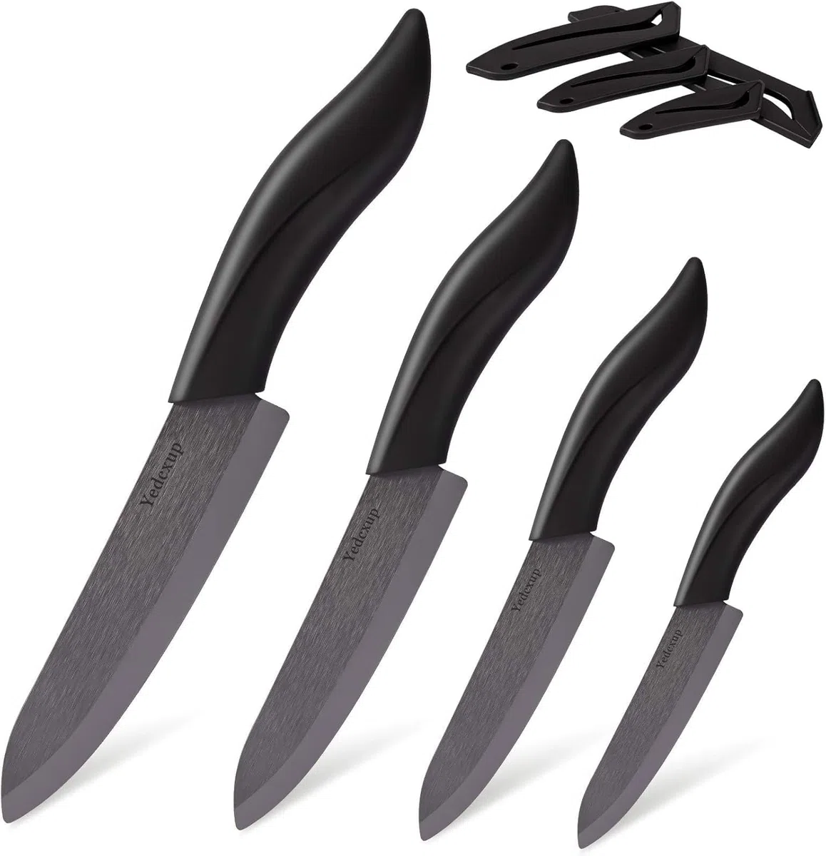 Keramikmesser Set 4 - Sehr scharf Gemüsemesser Gute Handhabung küchenmesser klein, Enthält ein 7.6cm Schälmesser, ein 10cm Obstmesser, ein 12.7cm Universalmesser, ein 15.2cm Kochmesser (Schwarz)