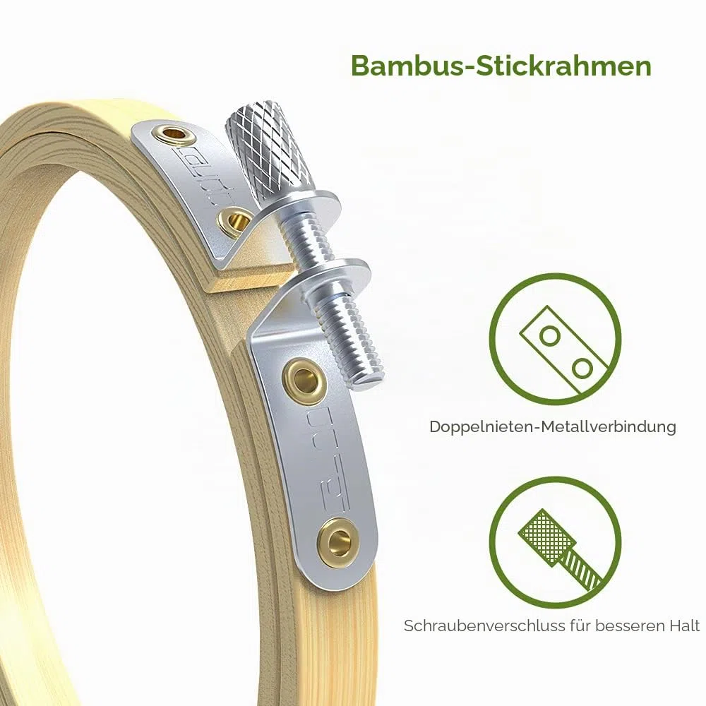 Caydo 6 Stück Stickrahmen Bambus Kreis Kreuzstich Hoop Ring, Runde Durchmesser 10cm bis 26cm Einstellbar für Weihnachtsdekoration Holz Handwerk Rahmen