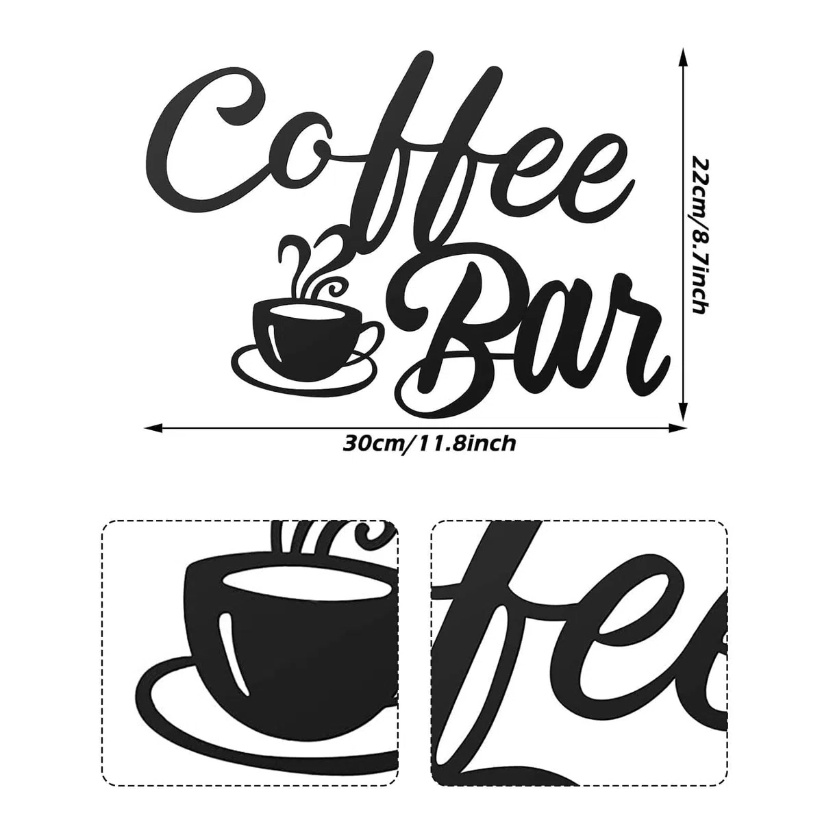 NIYATA Kaffeeschild aus schwarzem Metall, Wanddekoration, Café, Metall, für Dekoration der Küche für Haus, Café-Station, Haus, Schwarz