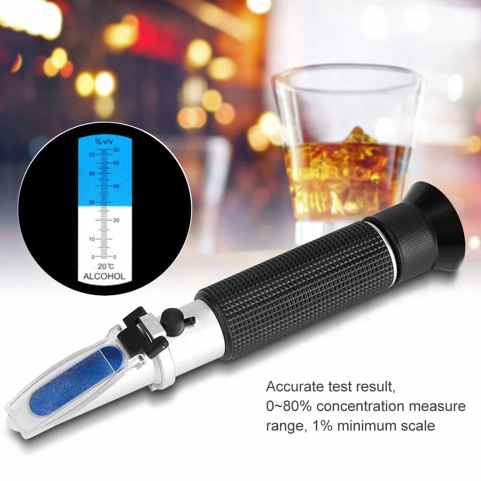 Alkohol Refraktometer, HandRefraktometer Alkoholmeter, Messbereich 0~80% Konzentration, für Spirituose Destillierte Getränke und Ethanol mit Wasser wie Whisky Wodka mit Bedienungsanleitung in Deutsch