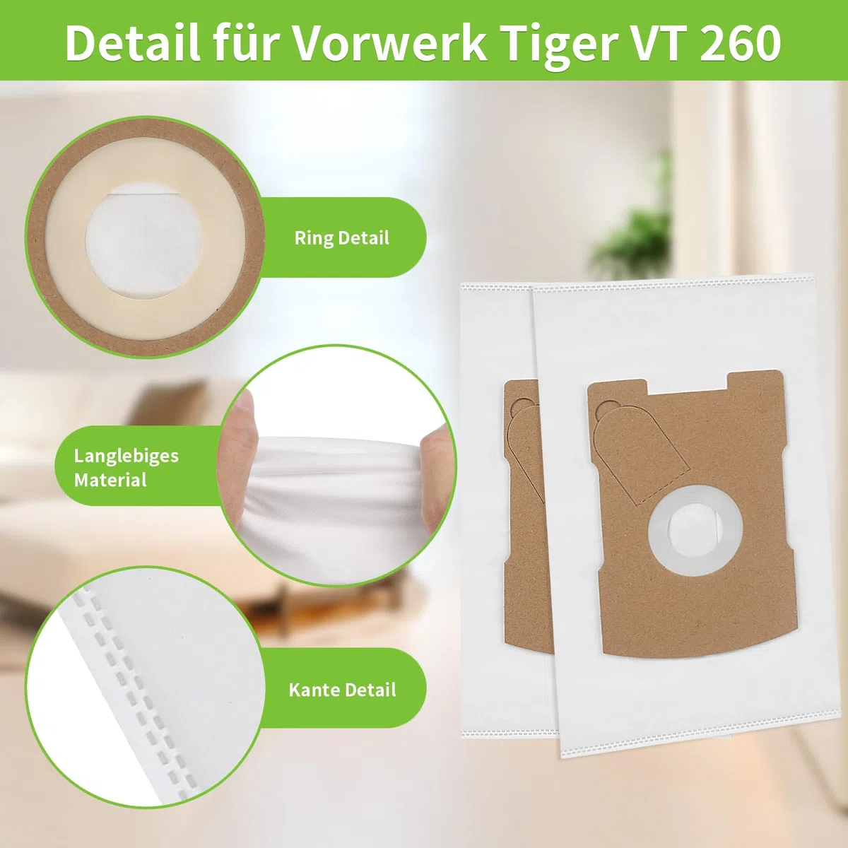 15 Stück Staubsaugerbeutel für Vorwerk Tiger VT 300, 260, 265, 270, ähnlich FP 260, Beutel kompatibel mit SWIRL V66 (fwk260 beutel-15pcs)