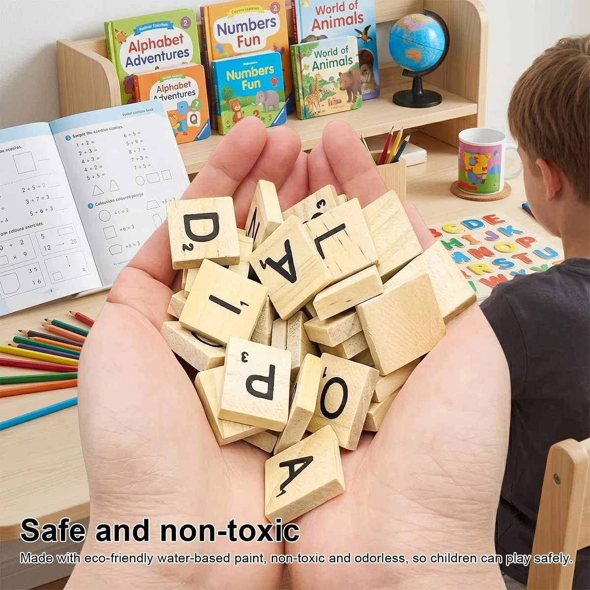 1000 Stück Scrabble Buchstaben Holz, Holzbuchstaben Klein, 20x18x5mm Lernbuchstaben mit Kantenschliff & Aufbewahrungsbeutel, Buchstaben Holz Geeignet für DIY, Spiele und Vorschulerziehung