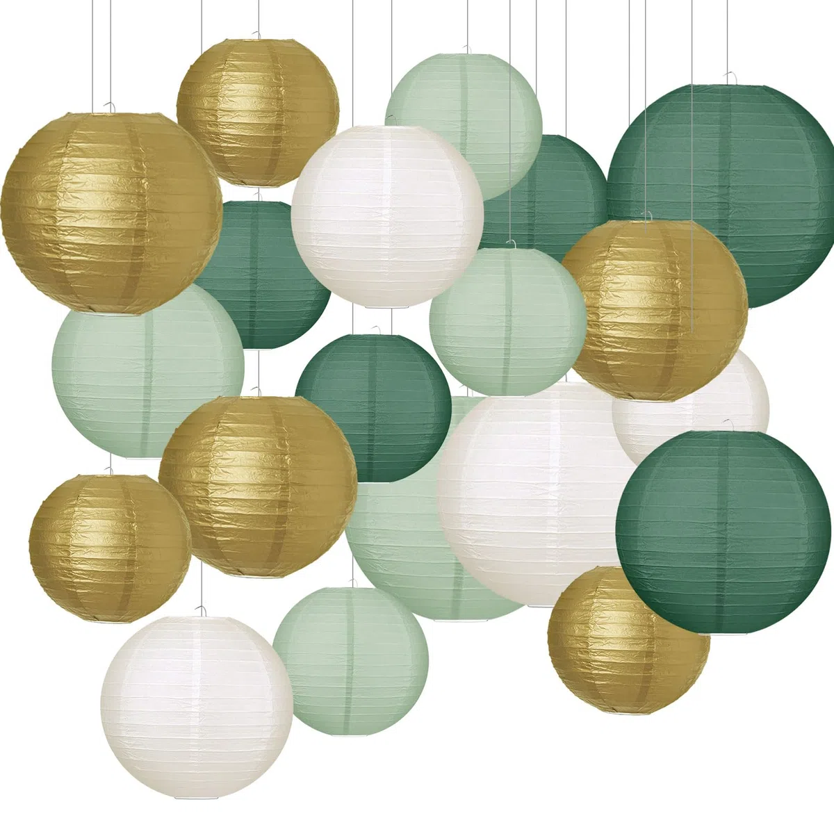 20 Stück Papierlaterne, Salbeigrün Papierlampion Classic Gerippter Papier Laterne Hängende Papierlaternen Wiederverwendbar Runde Lampenschirm für Hochzeit Gartenparty (Ø 15cm/20cm/25cm/30cm)