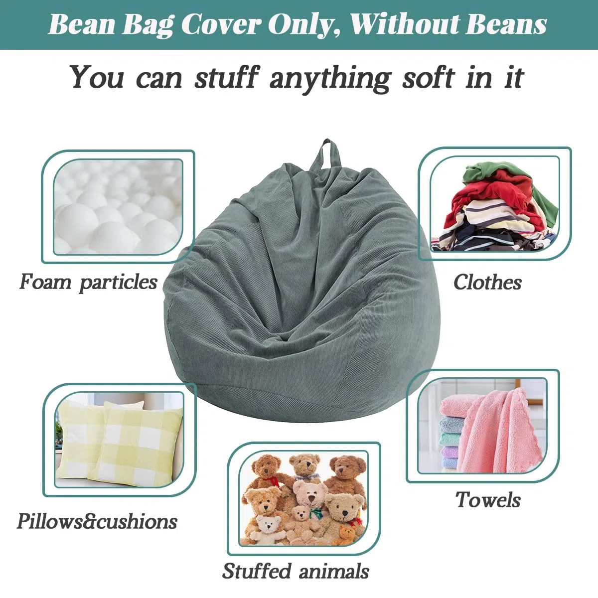Highdi Sitzsack für Kinder,Grey Klein Sitzsack (Keine Füllung), Abnehmbarer Sitzsäcke, Für den Innen- oder Außenbereich Lazy Gaming Bean Bag Chair(70 x 80 cm)