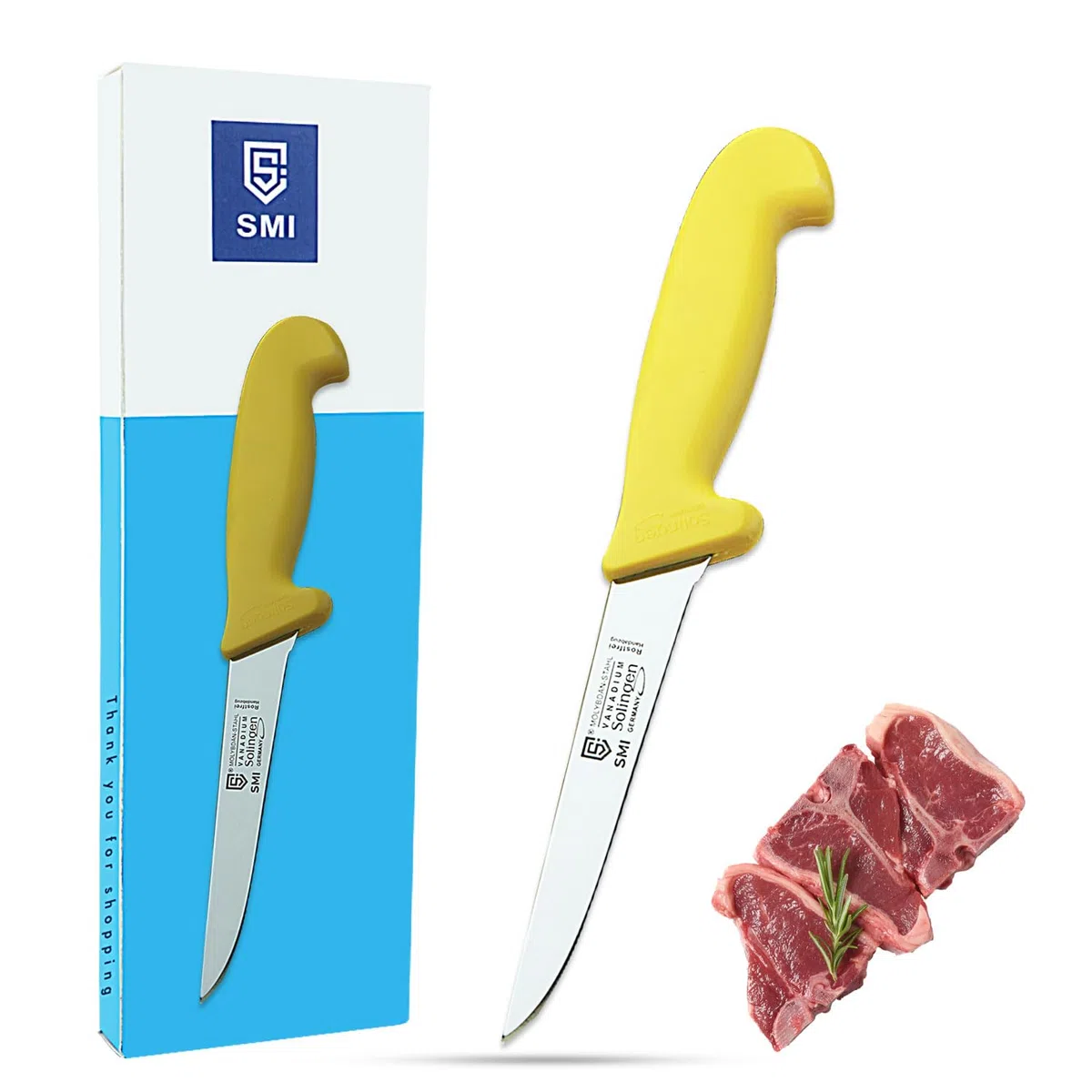 SMI 5 Zoll Ausbeinmesser profi gerade | Filetiermesser | Metzgermesser | Fleischmesser, flexibles messer | Premium-Qualität Molybdän Stahl 1.4116 | Solingen messer | Made in Germany