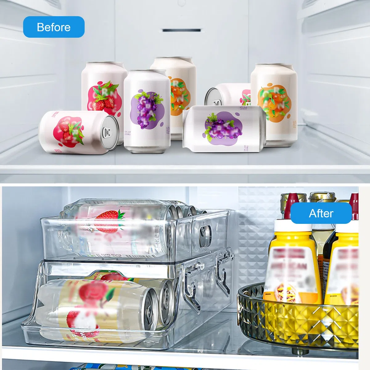 Kühlschrank Organizer Dosen Dosenspender Kühlschrank 2 Tier Foldable Dosenhalter Getränkehalter für 250ml/330ml Getränkedosen Bier Soda Dosen