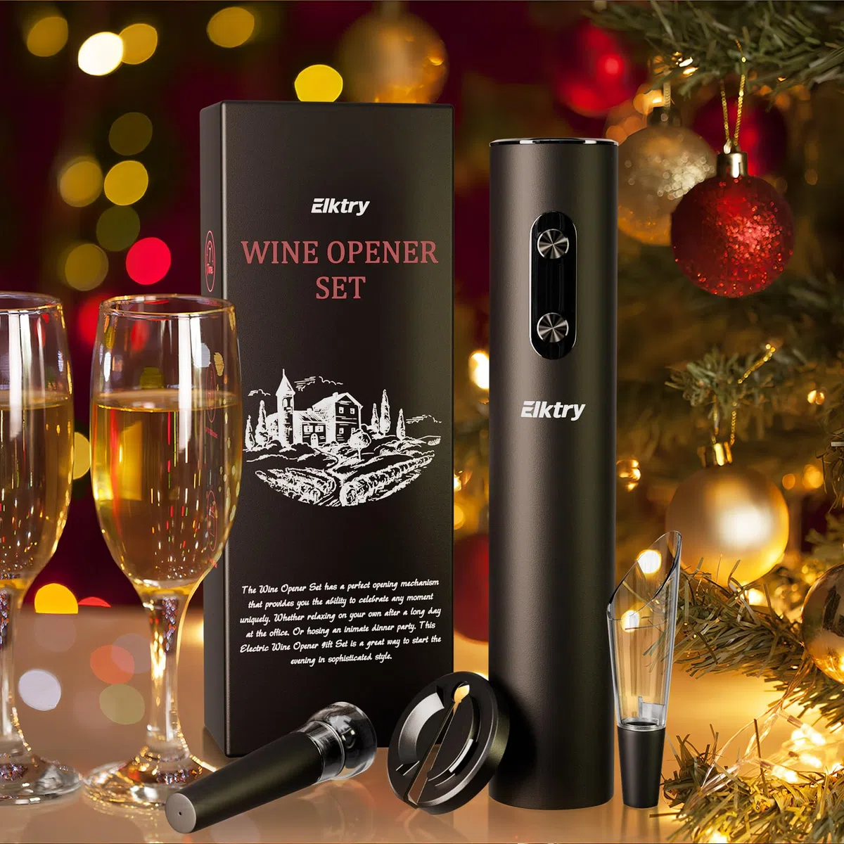Elektrischer Korkenzieher, 4-in-1 Professioneller Weinöffner Set mit Folienschneider, Weinausgießer und Vakuumstopfen, Automatische Weinöffner für Feiertag, Party