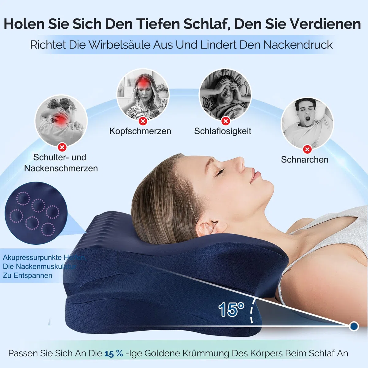 Nackenkissen Kopfkissen, Memory Foam Kissen Ergonomisches Kopfkissen, Nackenstützkissen für Seitenschläfer, Rücken und Bauchschläfer