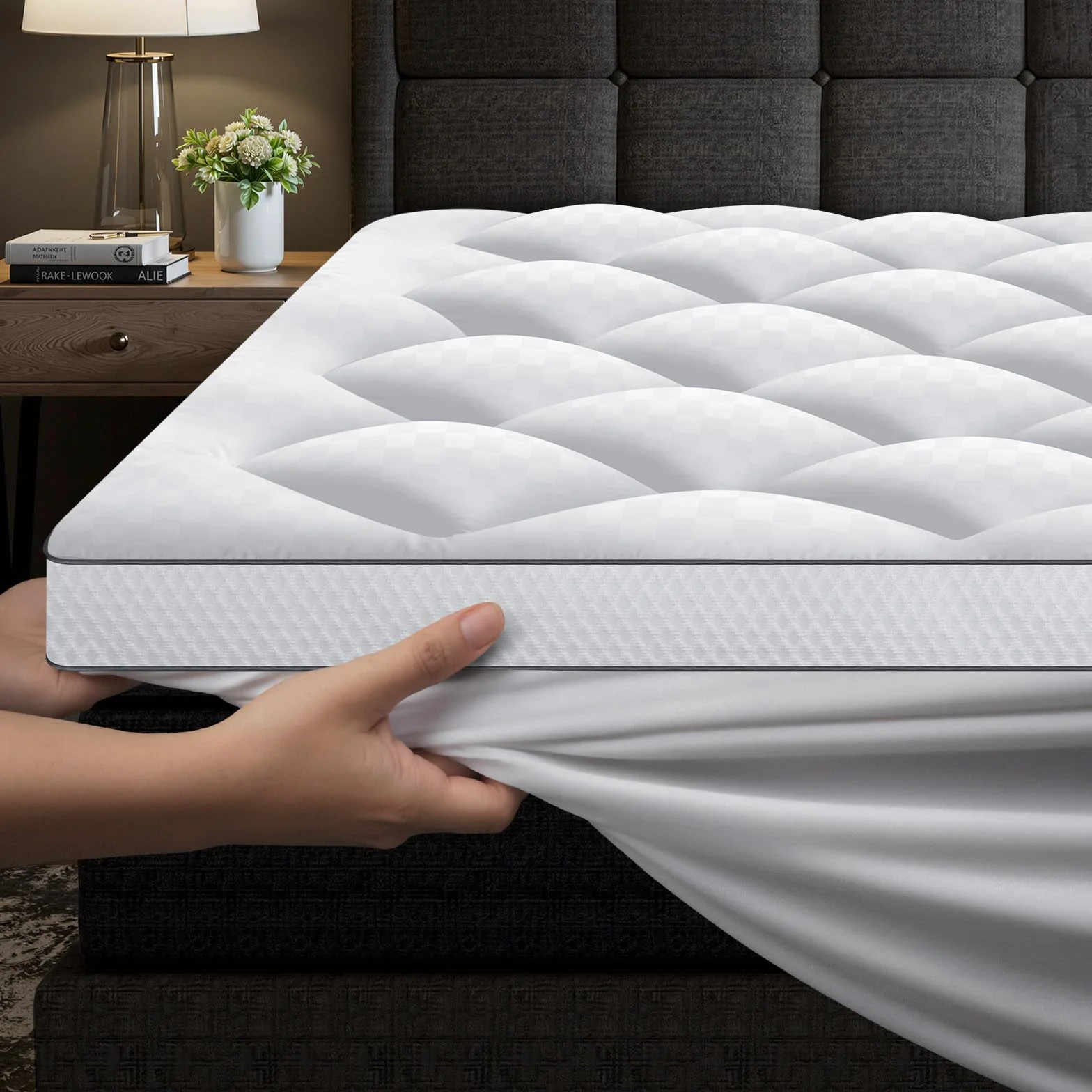Matratzentopper mit Memory Foam Partikel 140x200cm, 1000gsm Ultraweich Matratzen Topper mit 4 Anti-Rutsch-Ecklaschen, Premium Matratzenauflage Hypoallergene, Maschinenwaschbar Microfaser Topper
