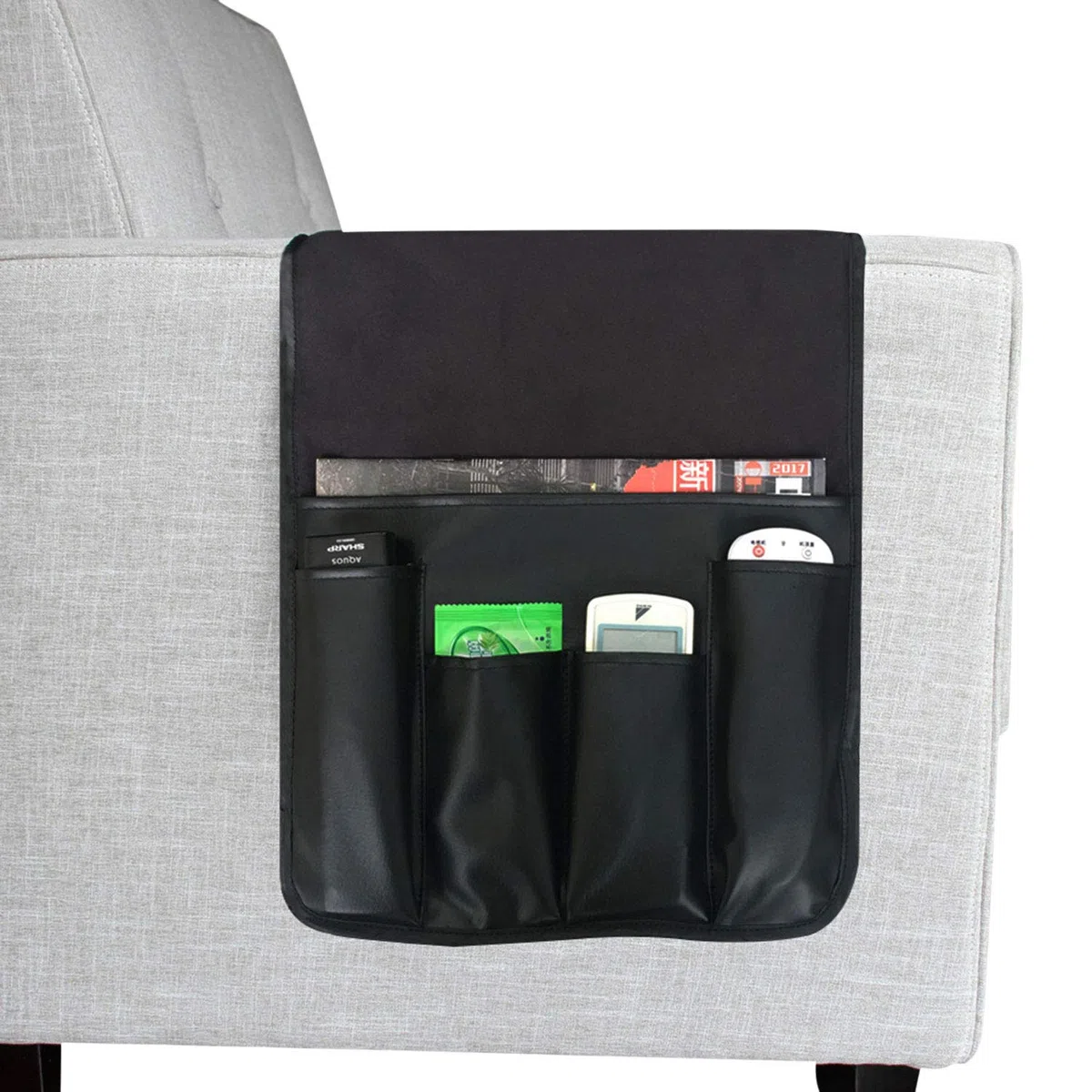 Sofa Armlehnen Organizer aus Leder und Samt Platzsparender Rutschfest für Couch oder Sessel Bett Storage Tasche TV Fernbedienung Halterung Leicht zur Reiningung für Handy Buch Zeitschriften Bleistift