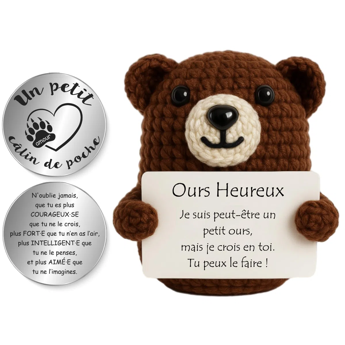 Tixlux Pocket Hug Glücksbringer Bär, Figur und Umarmung Glücksbringer, Entspannungs Geschenk, Gute Besserung French
