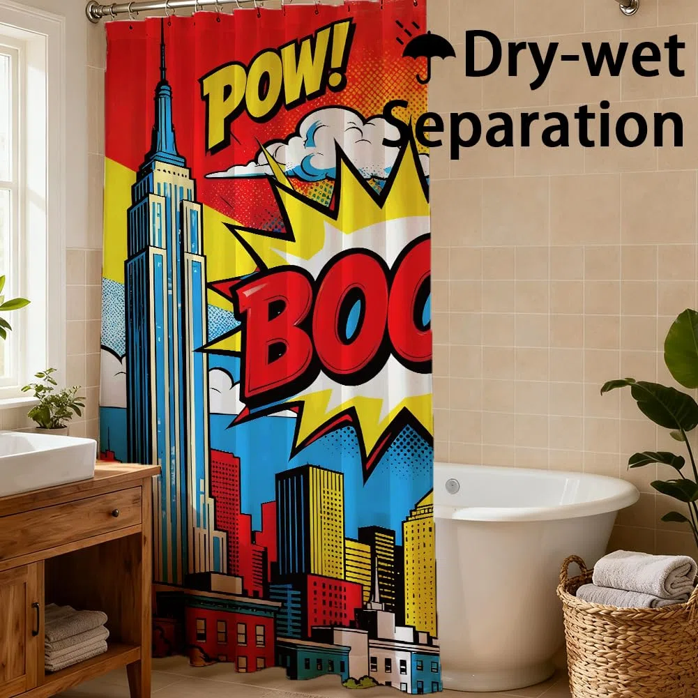 Duschvorhang Art Modernes Stadt Design Wasserdichter Stoff Duschvorhang Set Mit 12 Haken 183x183cm Coole Helle Farben Badezimmer Vorhänge Für Hotels Badewannen Zubehör