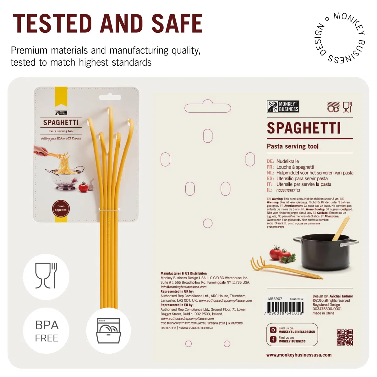 Lustiger Spaghetti-Löffel aus Kunststoff/Gabel aus einer Serie von Pasta-inspirierten Küchenhelfern | Cooler Pasta-Löffel zum Servieren von Pasta | Originelles Küchenzubehör | von Monkey Business