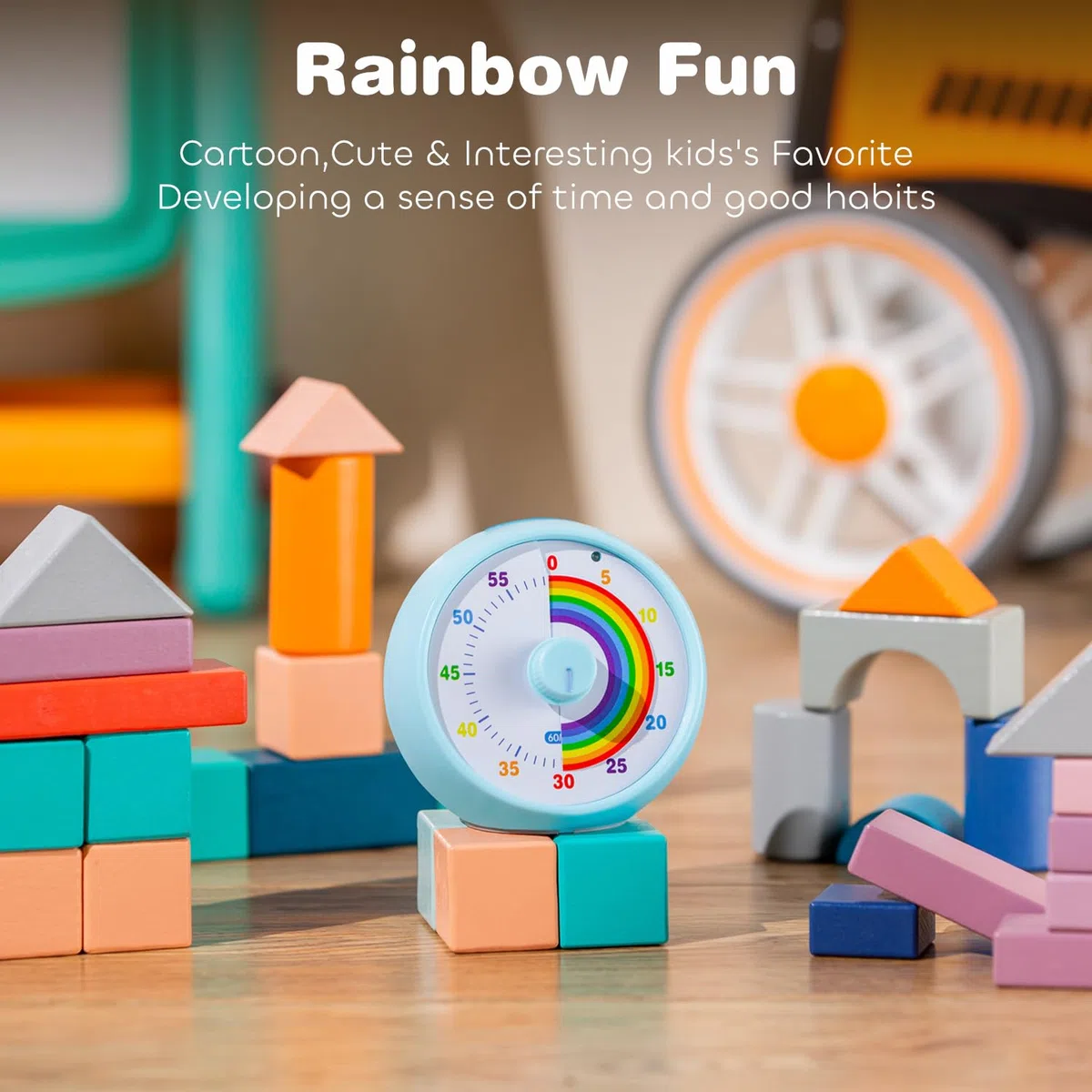 Visueller Timer für Kinder, 60-Minuten Countdown für Klassenzimmer Büro Küche, Schreibtisch Kinder Zeitmana gement Tools mit leisem Betrieb, Pomodoro Timer Regenbogenmuster (Blau)