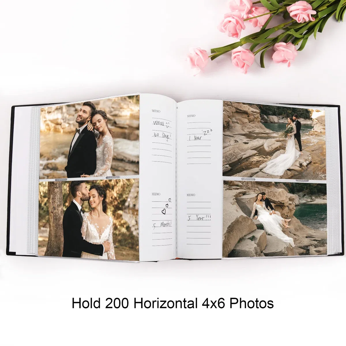 Vienrose Fotoalben, 10x15 Fotobuch, 200 Taschen, Leinen Rahmen Cover mit Memo Bereiche, Große Kapazität, Bilder Buch für Hochzeit, Familie, Baby, Urlaub