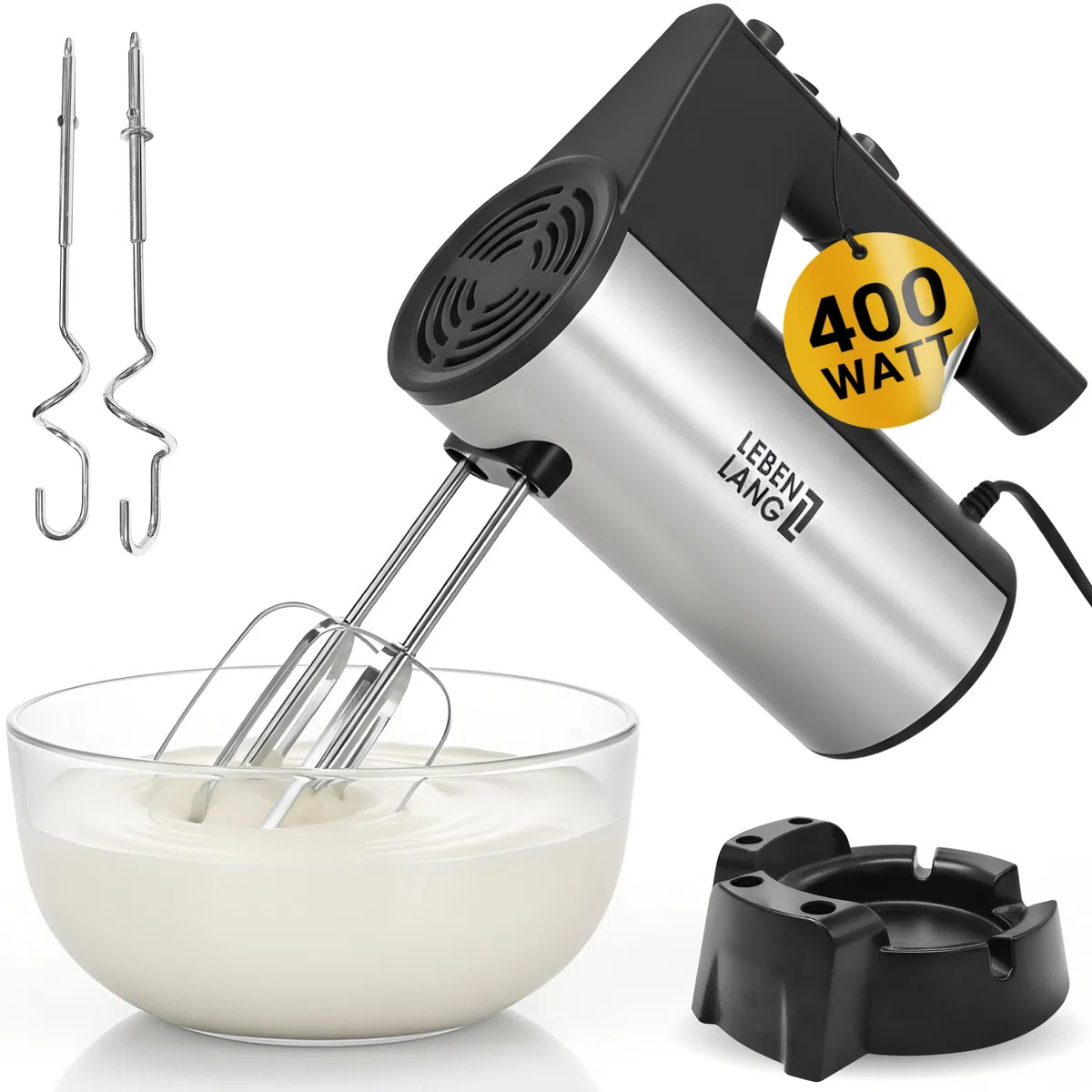 LEBENLANG 400W Handmixer Handrührgerät - 5 Stufen & Turbo Inkl. Standhalterung I Hand Mixer Handrührer Rührgerät Rührmaschine Küche I Mikser electric Handrührgeräte Küchengeräte Handmixe Mixer Küche
