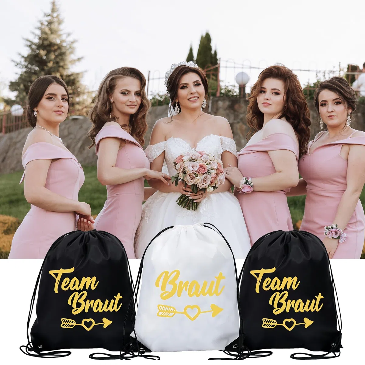 8 Stück Junggesellenabschied Frauen Team Bride Turnbeutel mit Kordelzug, JGA Frauen Turnbeutel, Damen Team Bride Rucksack Set, Braut Tasche Braut Bride Kordelzug für Braut Damen