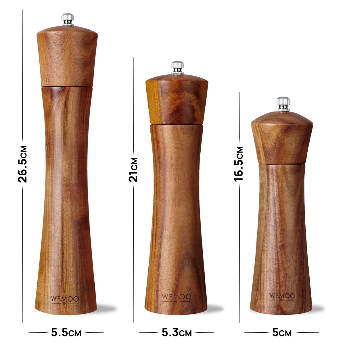 Salz und Pfeffermühle aus Holz sehr Gross (25,5 cm) | Gewürzmühlen mit robustem Keramikmahlwerk | Extra Befüllungslöffel und Reinigungspinsel | Set mit Pfeffer und Salzmühle
