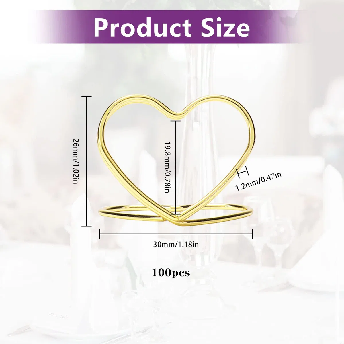 CDIYTOOL Tischkartenhalter in Herzform, Tischkartenhalter für Hochzeit, Tischnummernhalter, Fotohalter, Bilderständer, Clips für Jahrestag, Party, Geburtstag, Büro, 100 Stück (Gold)