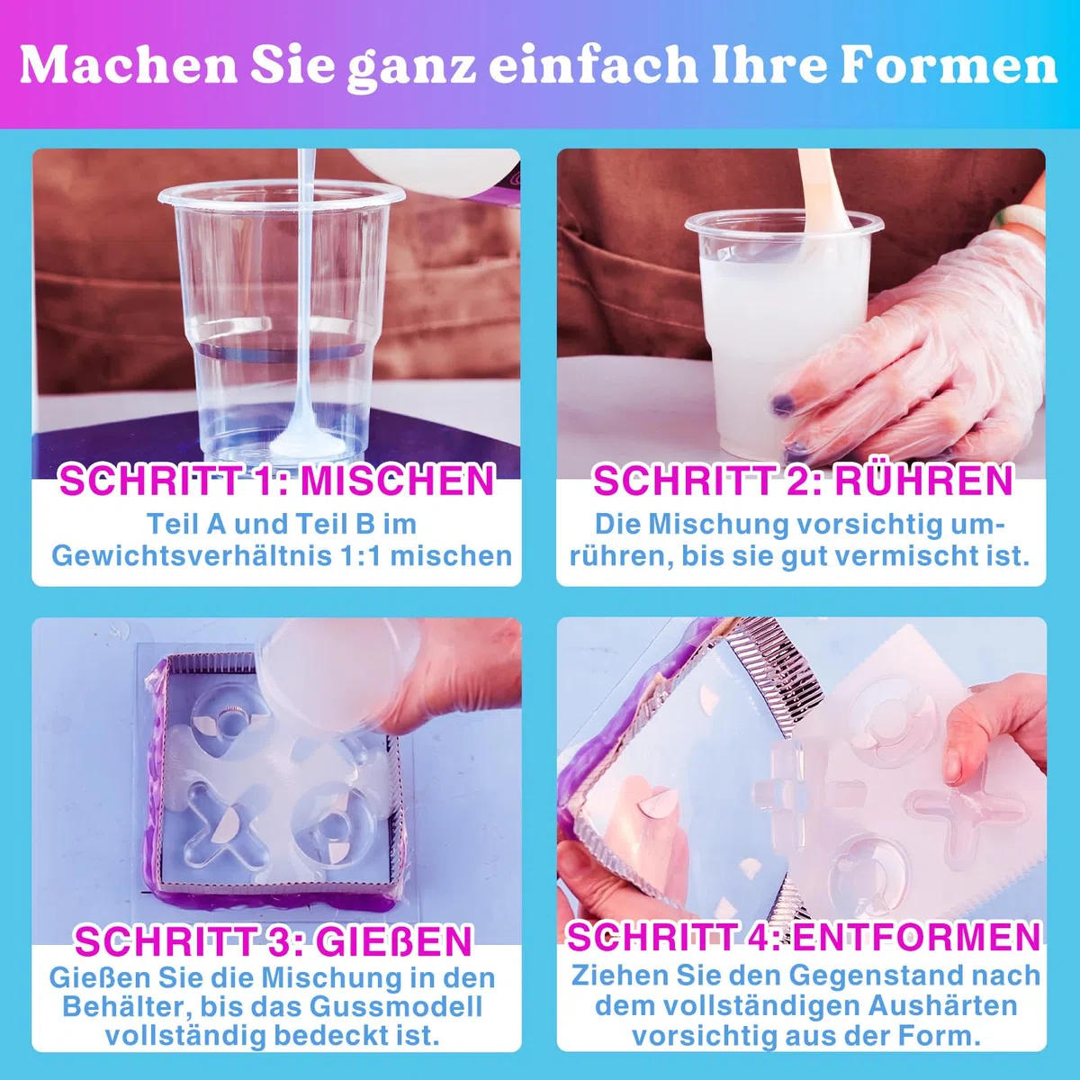 LET'S RESIN Flüssiges Silikon Kautschuk, 580g Lichtdurchlässiger Abformsilikon, 1: 1 Verhältnis Mischungsverhältnis Silikon für Silikonformen, Harzformen, Kerzenformen