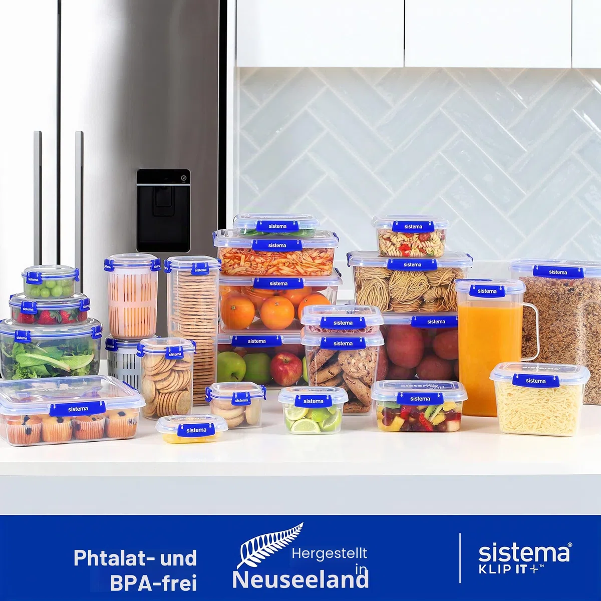 Sistema KLIP IT PLUS Frischhaltedosen Set | 2,2 l | auslaufsichere, stapelbare und luftdichte Vorratsdosen mit Deckel | geeignet für Kühl-/Gefrierschrank | Brotdose schule | 3 Stück
