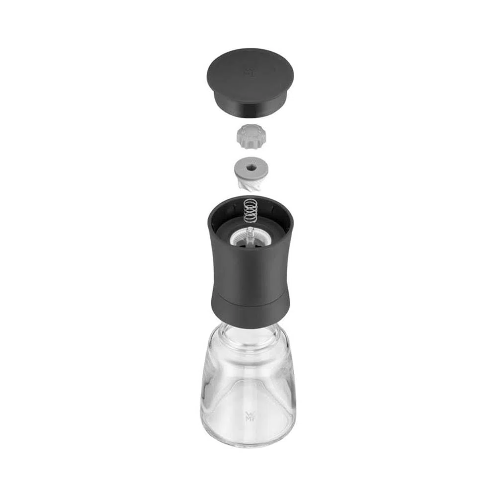 WMF Trend Mühlenset 2tlg, Salz- und Pfeffermühle unbefüllt, Glasbehälter, Keramikmahlwerk, Mühle für Salz und Pfeffer, Gewürze, spülmaschinengeeignet, grau