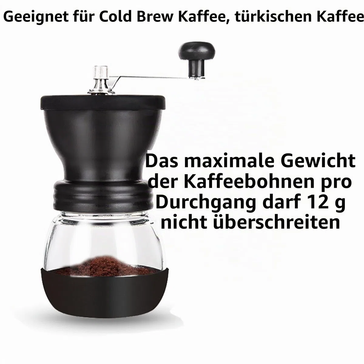 PARACITY Kaffeemühle mit Keramikmahlwerk, Kaffeemühle manuell, mit 2 Gläsern (je 11 oz) Edelstahlgriffe, kaffeemühlen für Filterkaffee, Espresso, French Press
