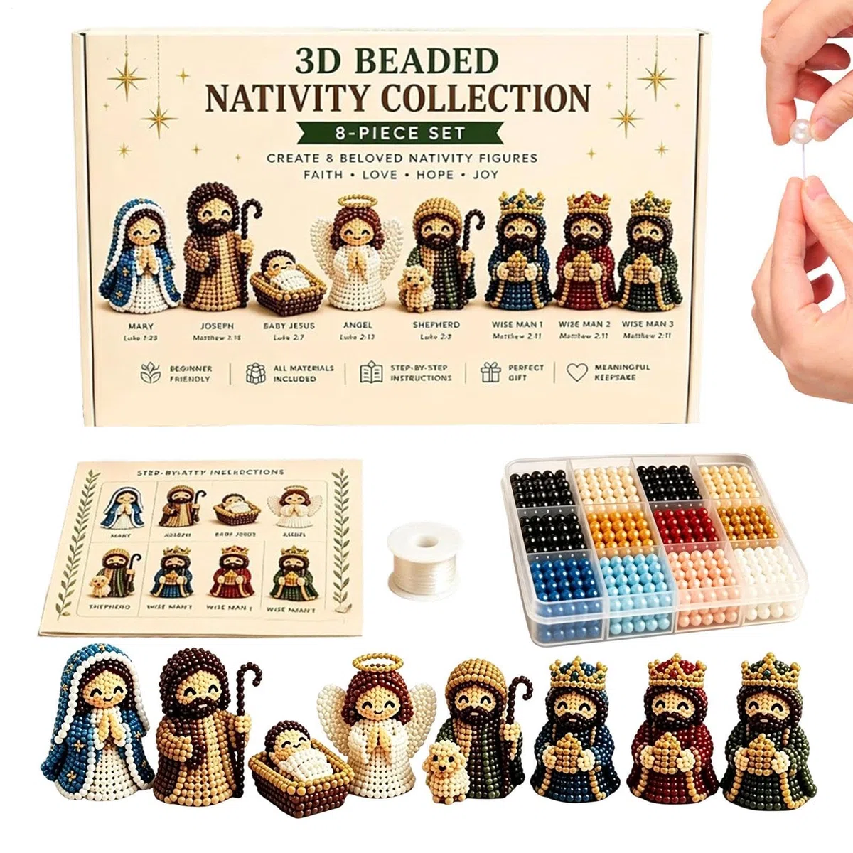 Generisch DIY Christian Beading Kit, Christliche Krippenfiguren Bastelsets Mits Perlen, handgefertigtes 3D-Perlen-Kunst-, Für Männer Frauen Erwachsene Papa Ehefrau Ehemann Freunde